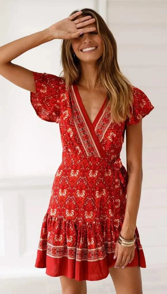 Elegant Women's Dresses Summer Bohemian Dress Vestidos Curtos Mujer Kadın Elbisesi Yazlık Kısa Elbiseler Midi Elbiseler Robe Ete