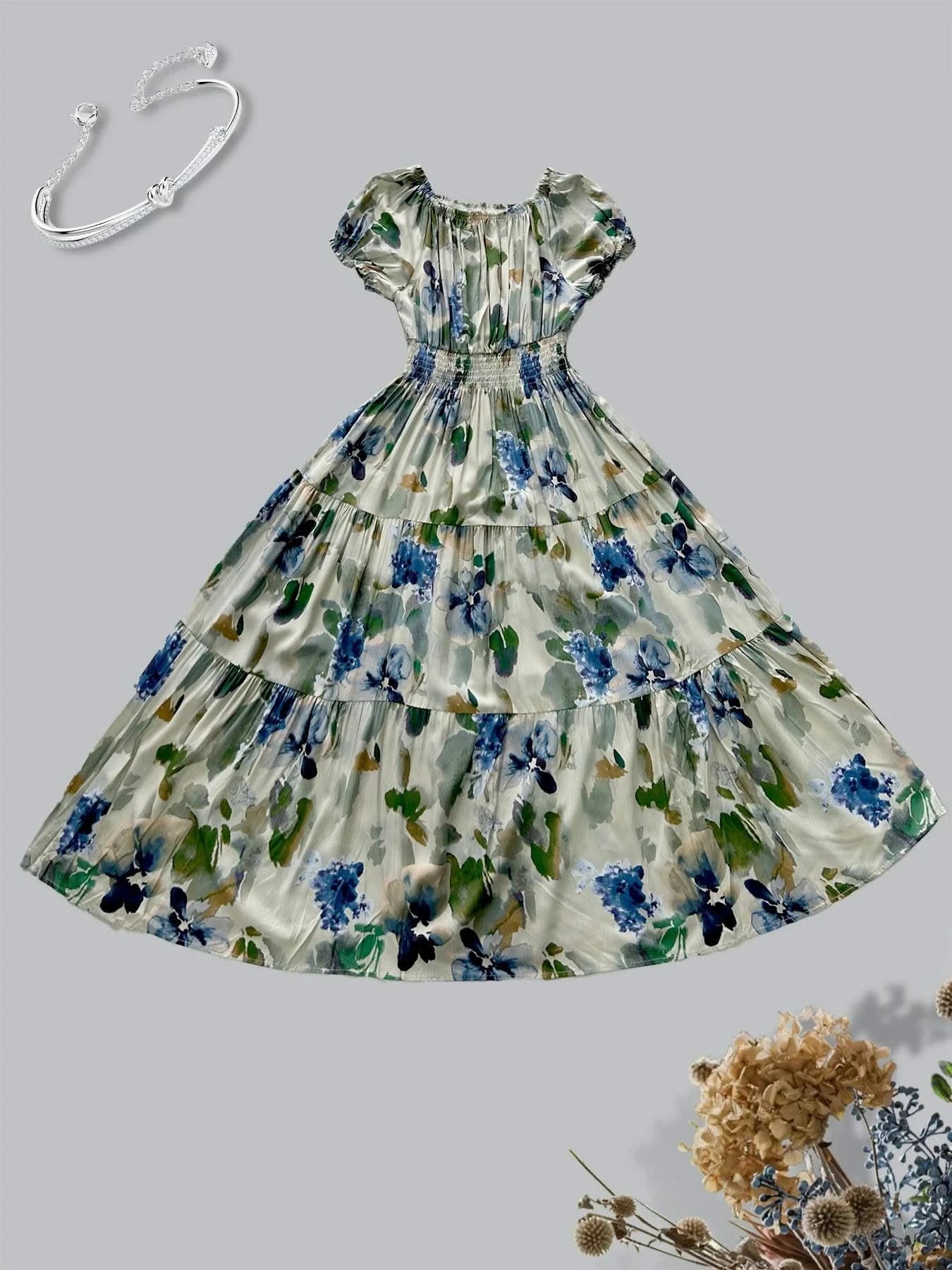 Women's Floral Summer Fashion Women's Print One-line Shoulder Dress Summer Beach Vacation Dress Causul Dress for Women
