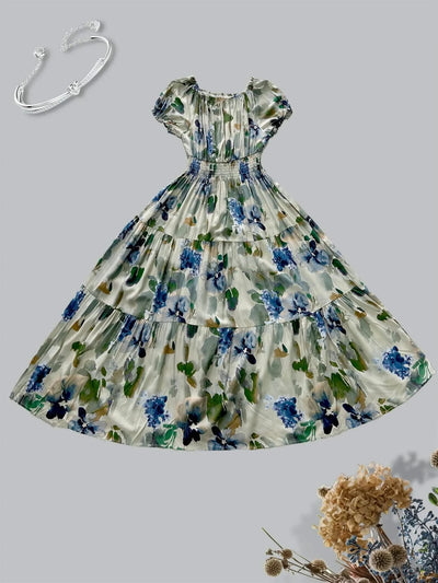 Women's Floral Summer Fashion Women's Print One-line Shoulder Dress Summer Beach Vacation Dress Causul Dress for Women
