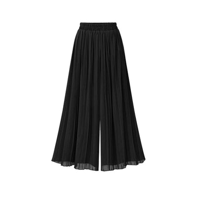 Loose Wide Leg Plus Size Pants Women Summer Fashion Streetwear Pleated Pants Skirts Elastic Waist Culottes Black Green Trousers
