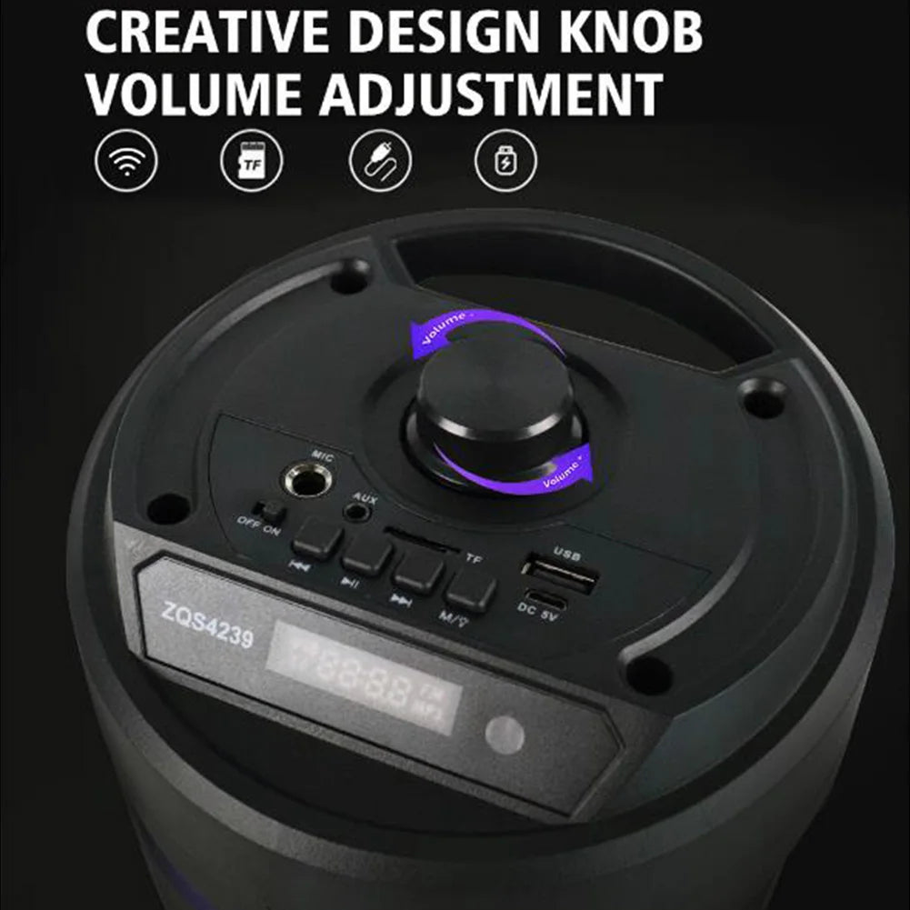 Bluetooth-Compatible Speaker Portable Speaker with Double Subwoofer Deep Bass Lights Loud Boombox Support USB/TF/AUX/FM/BT/MIC