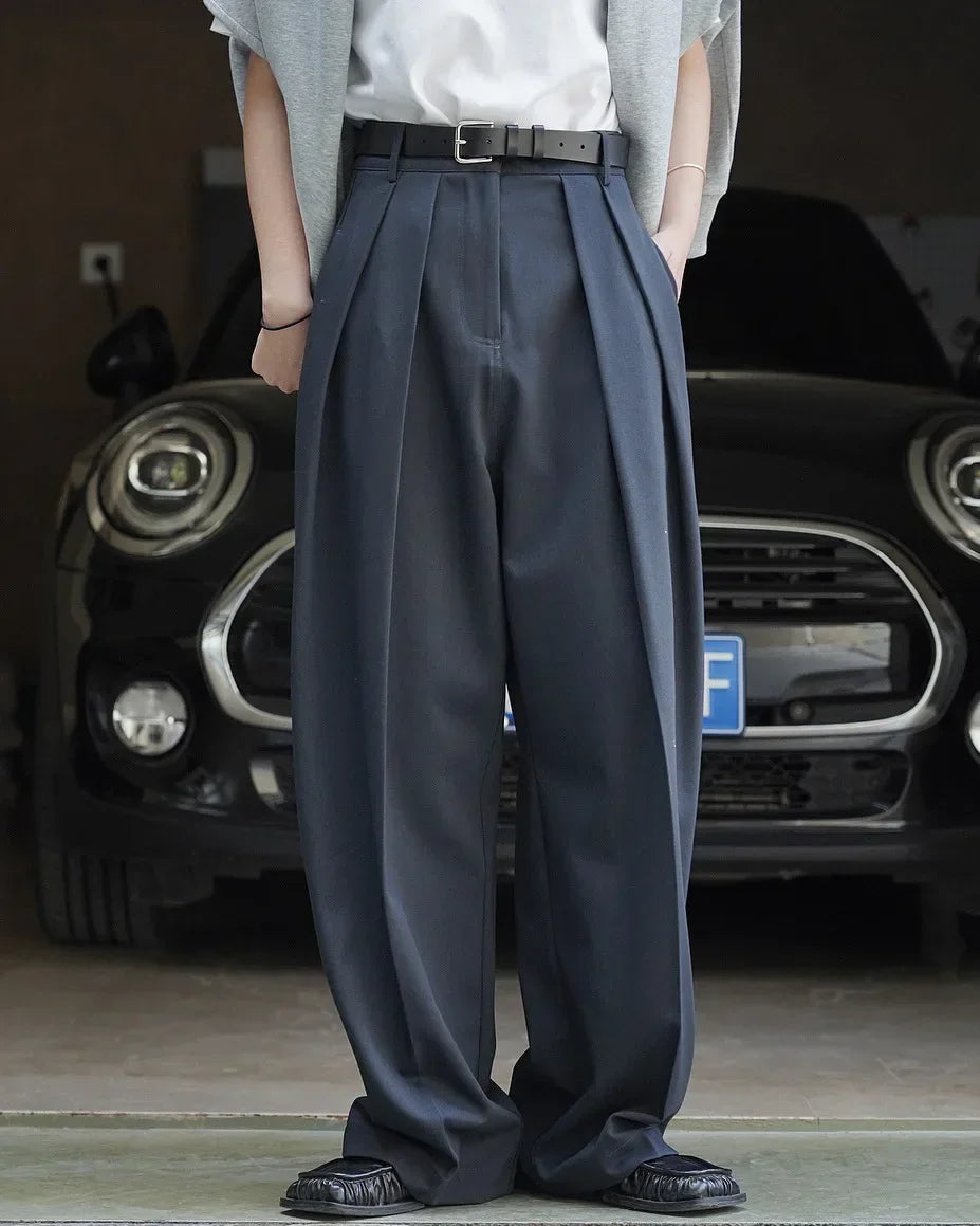 women's casual solid color straight leg wide trousers loose wear thin trousers pants