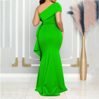 Elegant Dresses for Women 2024 New One Shoulder Ruffles Mermaid Floor Length Luxury Female Birthday Party Dinner Vestidos Mujer
