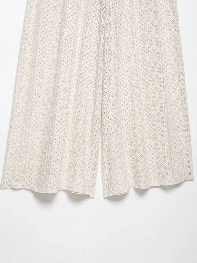 TRAF Women Lace Trousers Embroidery Hollow Out Simple Women's Pants Elastic Waist Loose Pants Female Wide Leg Pants
