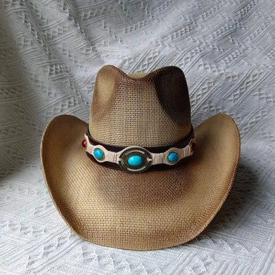 New Lake Blue Western Cowboy Straw Hat 2024 Spring and Summer New Outdoor Sun Hat Men's and Women's Cowboy Hat gorras