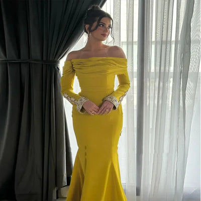 Customized Sexy Simple Women Prom Dresses Beautiful Mermaid Long Sleeves Princess Evening Gowns Fashion Celebrity Party Dress