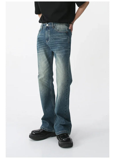 Jeans Denim Pants Men Long Flare Pant Straight Trousers High Waist Casual Regular Pockets Slim Fit Splice Simple Autumn 2024
