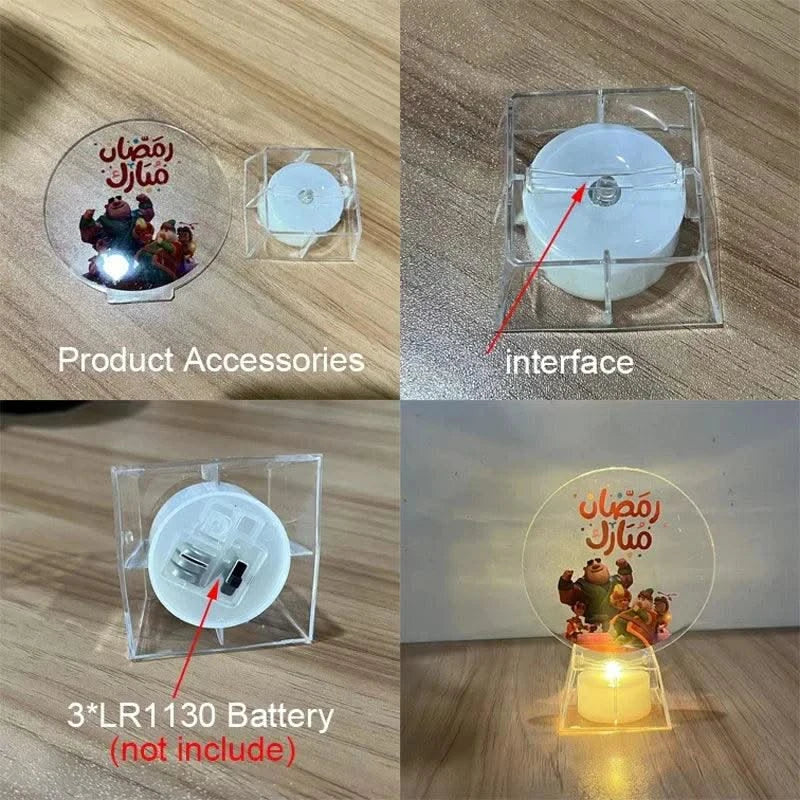 Muslim Ramadan Festival  Decorative Lamp Cartoon Pattern Acrylic LED Candle Night Light for Home Bedroom Atmosphere Decor