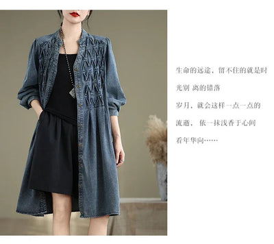 Denim Oversized Autumn Winter Long Sleeve Coat Women Ruffle Fashion Loose Pleated Ladies Jackets Retro Woman Jackets Coats