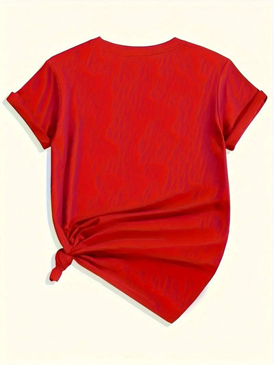 Women's red T-shirt LOS ANGELES Casual Round Neck short Sleeve Tops