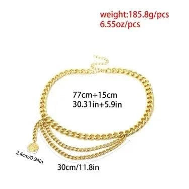 Designer Retro Tassel Chain  Metal Belt For Women| Punk Fringe Waist Dress Female |Silver Gold | Ladies