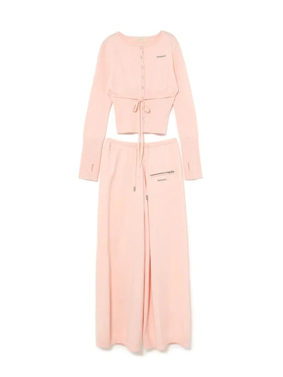 2025 Autumn Winter Japanese Style Sweet Slim Fit Knitted Cardigan Top Long Sleeves Wide Leg Casual Pants Set Outfits For Ladies