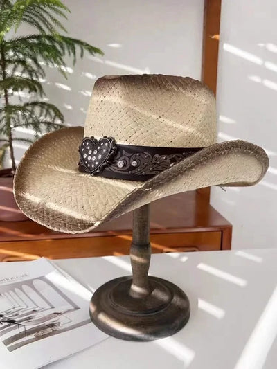 New Lake Blue Western Cowboy Straw Hat 2024 Spring and Summer New Outdoor Sun Hat Men's and Women's Cowboy Hat gorras