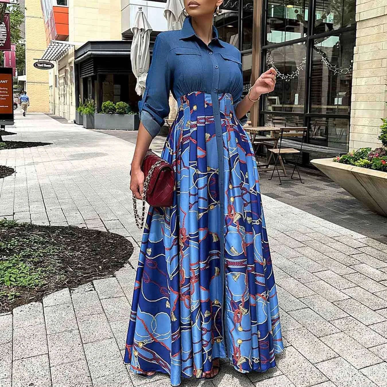 Elegant Dresses for Women Turn Down Collar Single Breasted High Waisted Floor Length Luxury Birthday Party Dinner Vestidos Mujer
