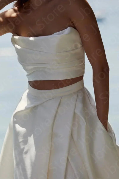 Beach Wedding Dresses Boho Bridal Gowns Summer Two Pieces Bride Dress 2024 Thigh Split Wedding Gown Strapless Sleeveless On Sale
