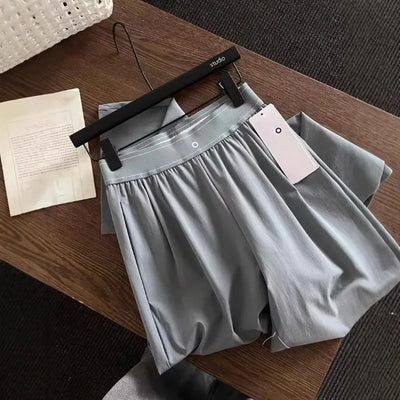 Women's Wide Leg Pants Elastic High Waist Casual Solid Sports Pants 2025 Fashion Yoga Fitness Summer Straight Trousers Women
