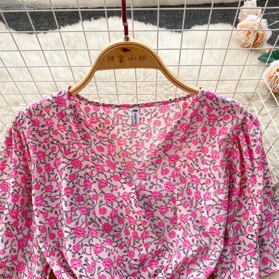 French Chic Dress Beach Style Floral Print Dresses Female V-Neck New Summer Ruffles A-Line Vestidos Women Clothes