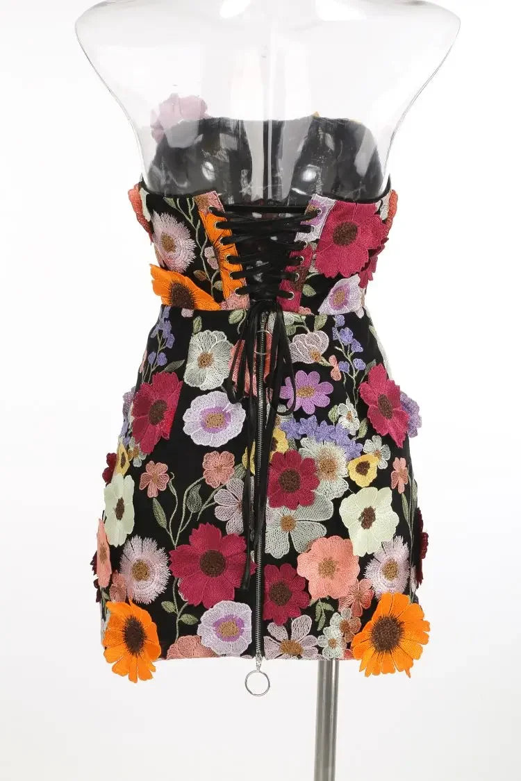 Luxury Dresses Women 2025 Summer Prom Gown New Bodycon Mini Party Dress Retro Embroidered Flower Evening Gowns Brithday Outfits
