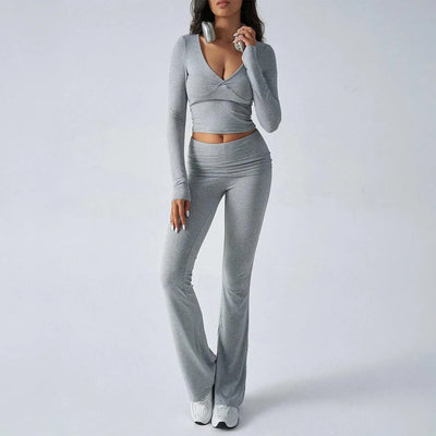 Women's Sexy Suits 2025 Autumn Winter Latest Casual Solid Color Yoga Suit Slim Fit Sports Knit Long Sleeved Pants Two-Piece Set