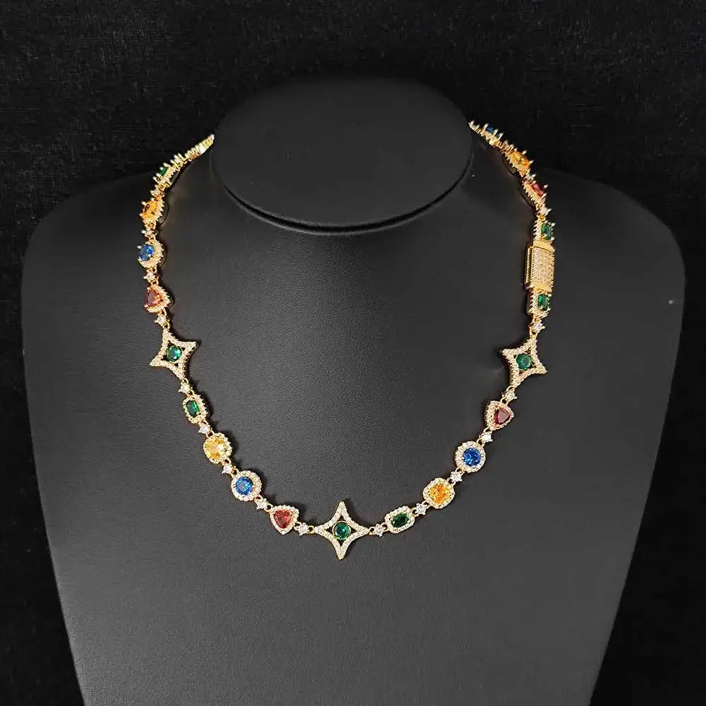 Luxury Necklaces 18k Gold Plated Rainbow Zircon Necklace Trendy Clavicle Chain Fashion Jewelry For Women Birthday Gift