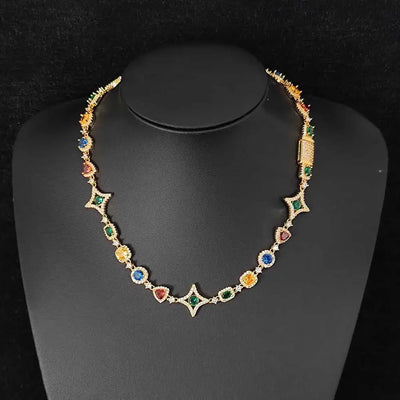 Luxury Necklaces 18k Gold Plated Rainbow Zircon Necklace Trendy Clavicle Chain Fashion Jewelry For Women Birthday Gift