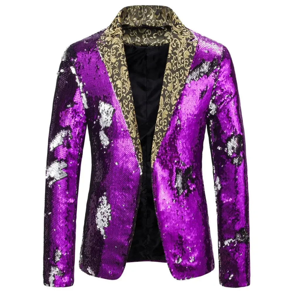 Men's Suit Shiny two-tone sequin shawl Collar suit Men's Wedding Groom Singer Dance Sequin Suit Jacket DJ Club Stage Men's suit