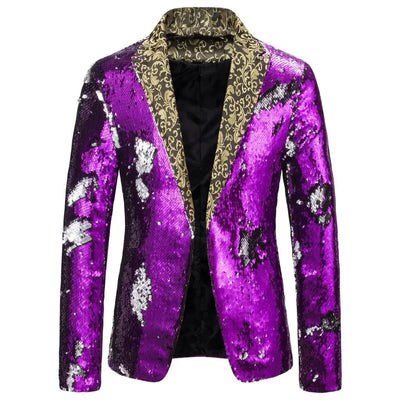 Men's Suit Shiny two-tone sequin shawl Collar suit Men's Wedding Groom Singer Dance Sequin Suit Jacket DJ Club Stage Men's suit
