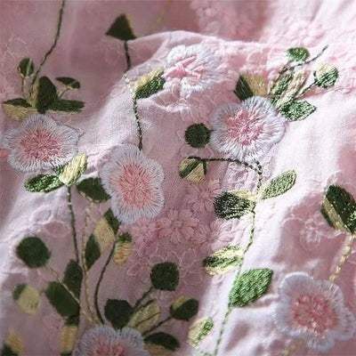 Literary Cotton Shirts For Women Embroidery Flowers Woman Blouses V-neck Half Sleeve Lace Blouses Summer Thin Top Female Shirt