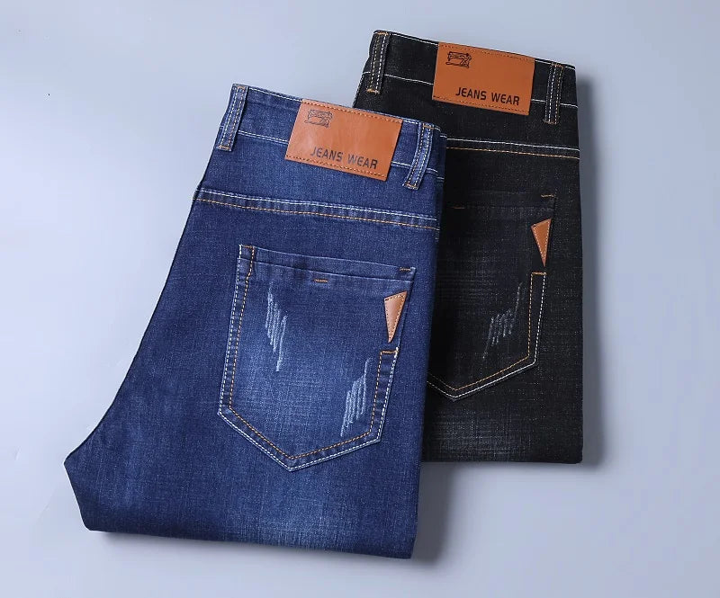 Men's Jeans Straight Leg Loose Elastic Business Casual Daily Versatile Men's Denim Pants 2025 New Outer Wear Men's Jeans Can Be Worn in All Seasons