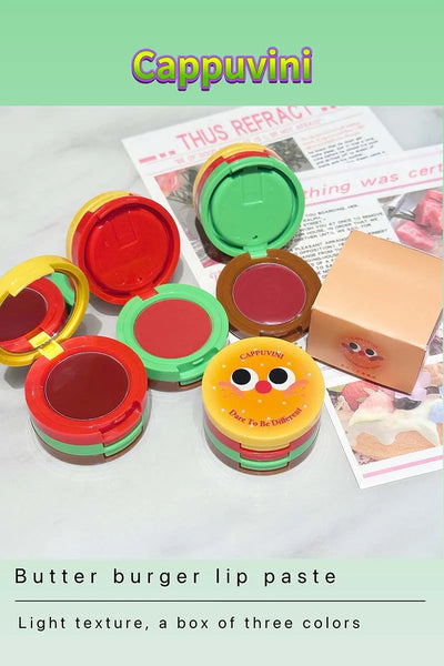 Cappuvini Butter Hamburger Lip Mud Matte Soft Mist Cute Hamburger Whitening Makeup Lipstick Valentine's Day