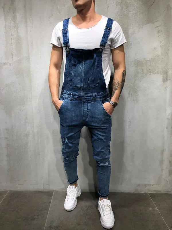 Men's Spring and Autumn Jeans, New Style Retro Casual All-match Ripped Dungarees, Fashionable High Street Trendy Brand Dungarees