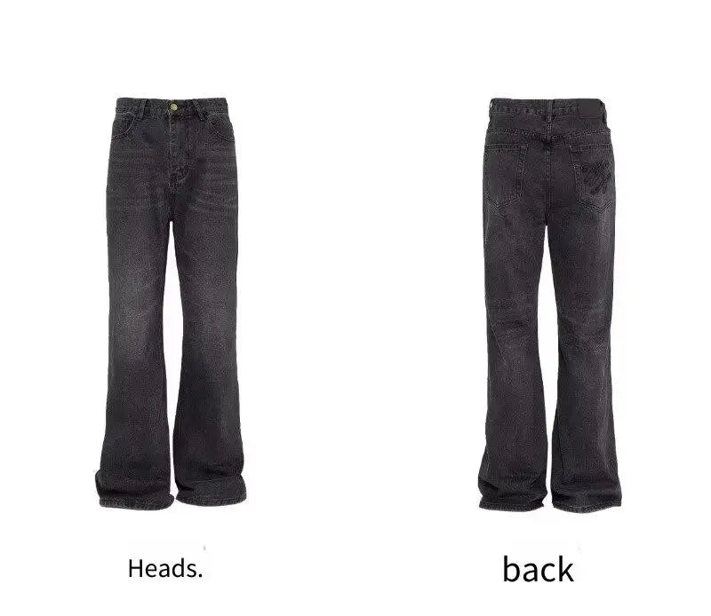 Washed Old Black and Gray Jeans Men's Trendy Brand Loose Straight-tipped Trousers Mens Jeans for Man Clothes Top Shorts Jorts