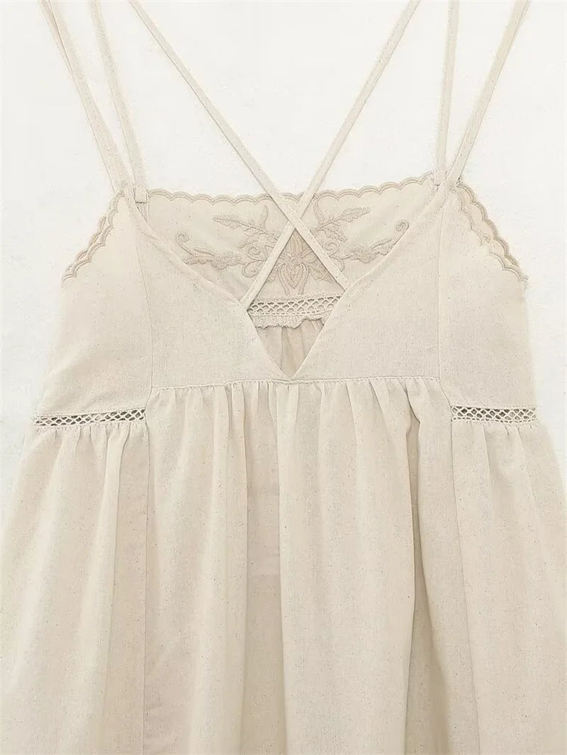 Women's Dresses New Summer 2025 Embroidered Decorative Midi Dress Sexy Suspenders Open Back Design Personality and fashion