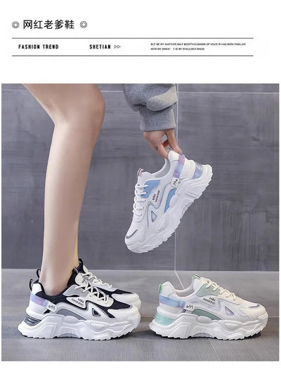 Sports shoes for women 2025 new fashion Korean version trendy fly woven breathable anti slip lightweight running shoes