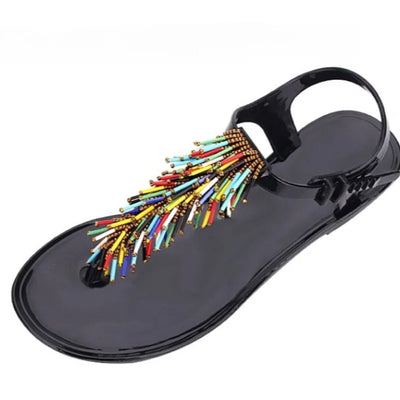 Women's Shoes Flip-flops Sandals for Woman Black Footwear Plastic with Low Heels Summer 2024 Crystal Pvc Wholesale Luxury Sale H