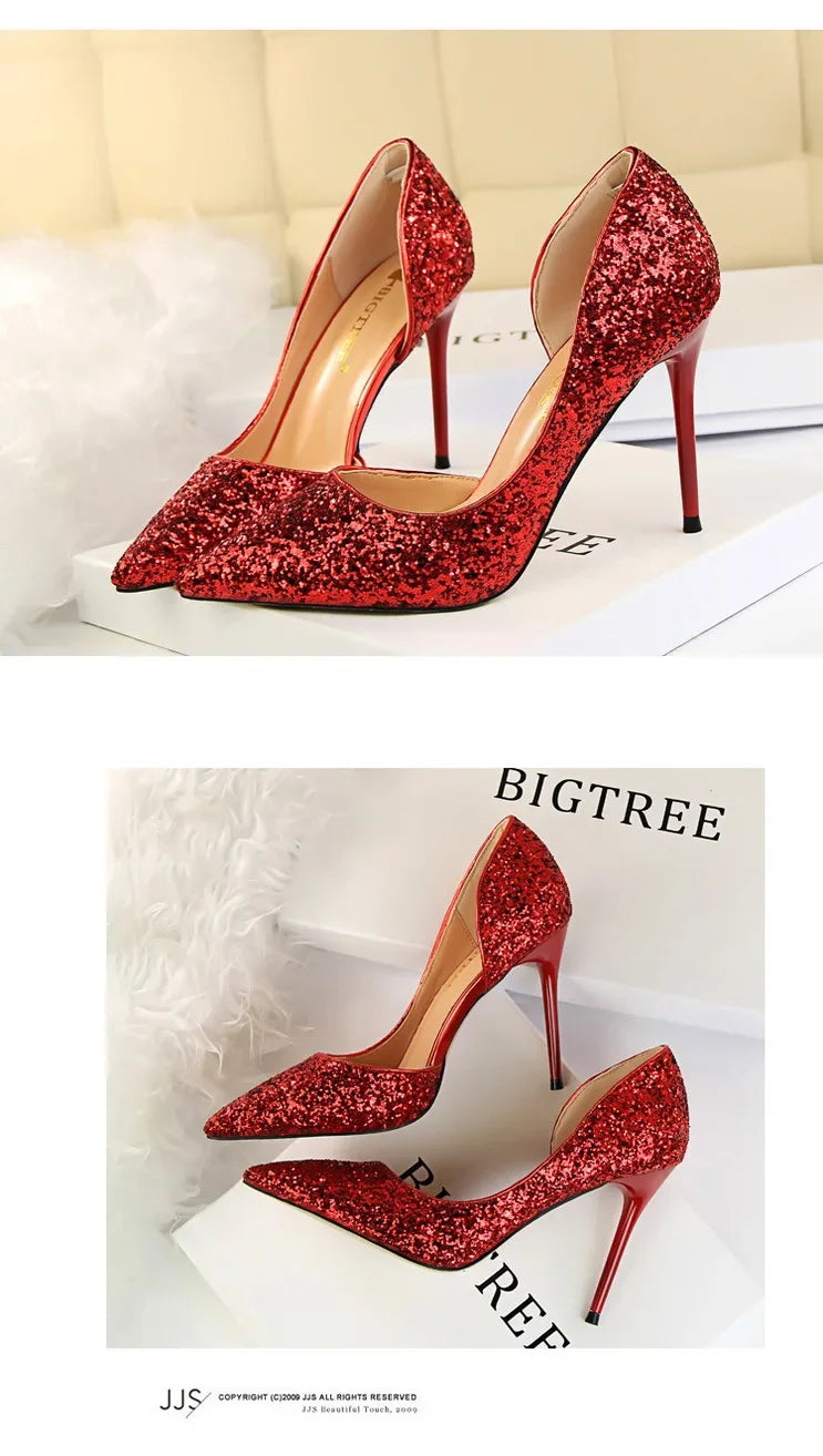 BIGTREE Shoes Champagne Women Pumps Sequin Wedding Shoes Stiletto High Heels Women Shoes Luxury Party Shoes Pumps Plus Size 43