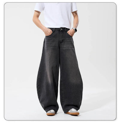 2025 Autumn Men's Retro Grey Black Loose Wide Leg Jeans American Street Baggy Goth Pants Man Designer Jeans Y2K Denim Pants