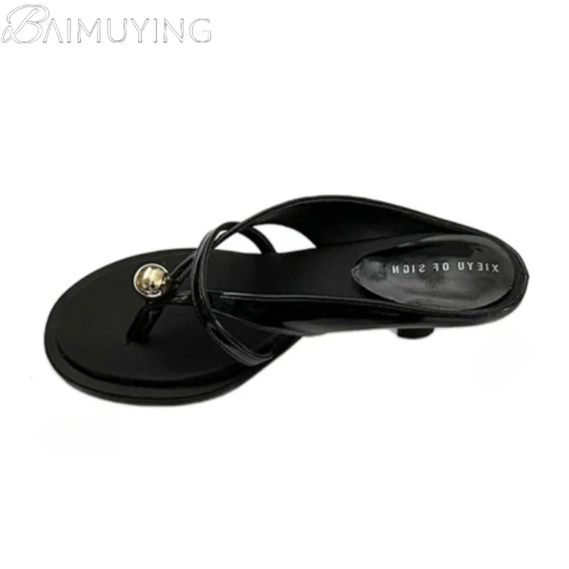 Women's Slippers Heeled Sandals Casual Flip Flops Shoes Woman 2025 Trend Summer Shallow Dress Design Pumps Clip Toe Slides Mujer