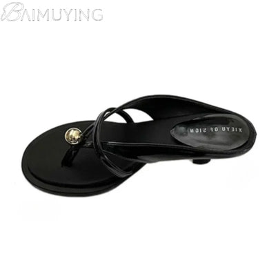 Women's Slippers Heeled Sandals Casual Flip Flops Shoes Woman 2025 Trend Summer Shallow Dress Design Pumps Clip Toe Slides Mujer