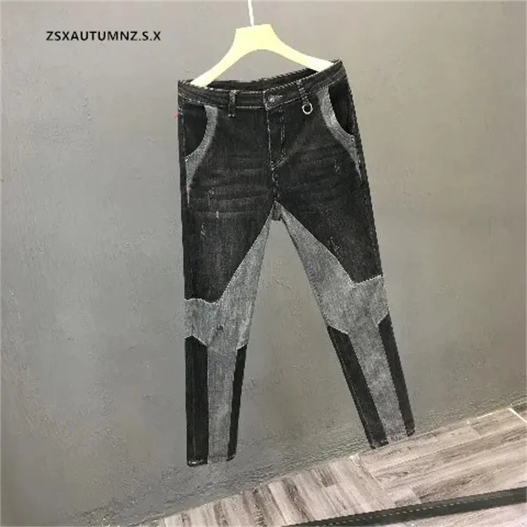 Men Clothing Jeans Men 2024 New Spring Summer Handsome Personality Splicing Pants Slim Korean Pants Streetwear Pantalones Hombre