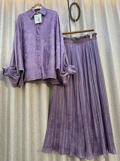 Summer Outfits For Women 2023 Fashion Set Chic and Elegant Wide Printed Shirt Two-piece High Waist Pleated Wide Leg Pants Sets