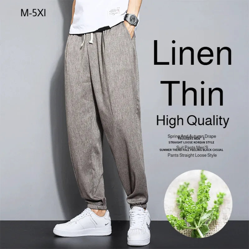 Men's Cotton and Linen Trousers Harem Pants Cuffed Fashion Trousers Linen Slim Pants Beach Pants Joggers Streetwear Loose Pants
