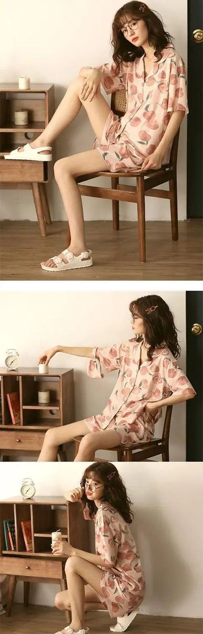 New Women Sleepwear Cartoon Pajamas Female Short  Pants Short Sleeved Summer Spring Loungewear Fashion Home Clothing Homewear