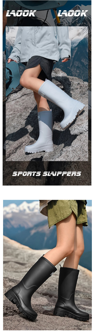 Women Waterproof Boots New Style Elastic Mouth Ankle Boots Mid Top Rain Shoes Non Slip Outdoor Indoor Chelsea Water Boot Woman