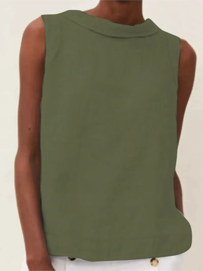 Summer Solid Cotton Linen Women's Top Simple Sleeveless O-neck Casual Blouses & Shirts Female Trendy Fashion Office Tops Ladies