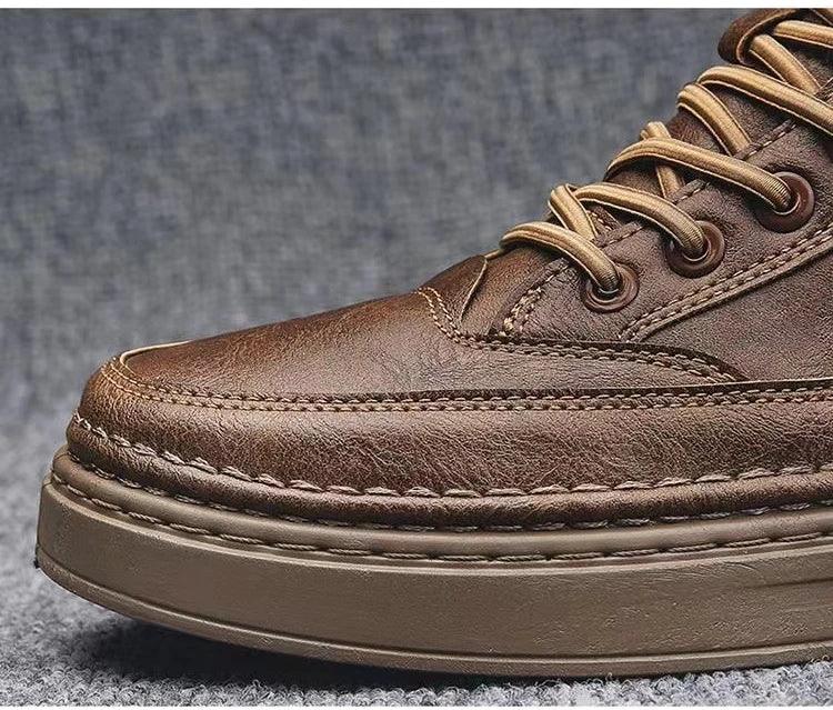Handmade Leather Casual Shoes for Men Design Sneakers Man Comfortable High Top Boots Men's Loafers Platform Moccasins Driving