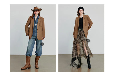 TOYOUTH Women Blazer 2025 Autumn New Barn Style Retro Brown Suede Lightweight Lapel Collar Single Breasted Button Suit Coat