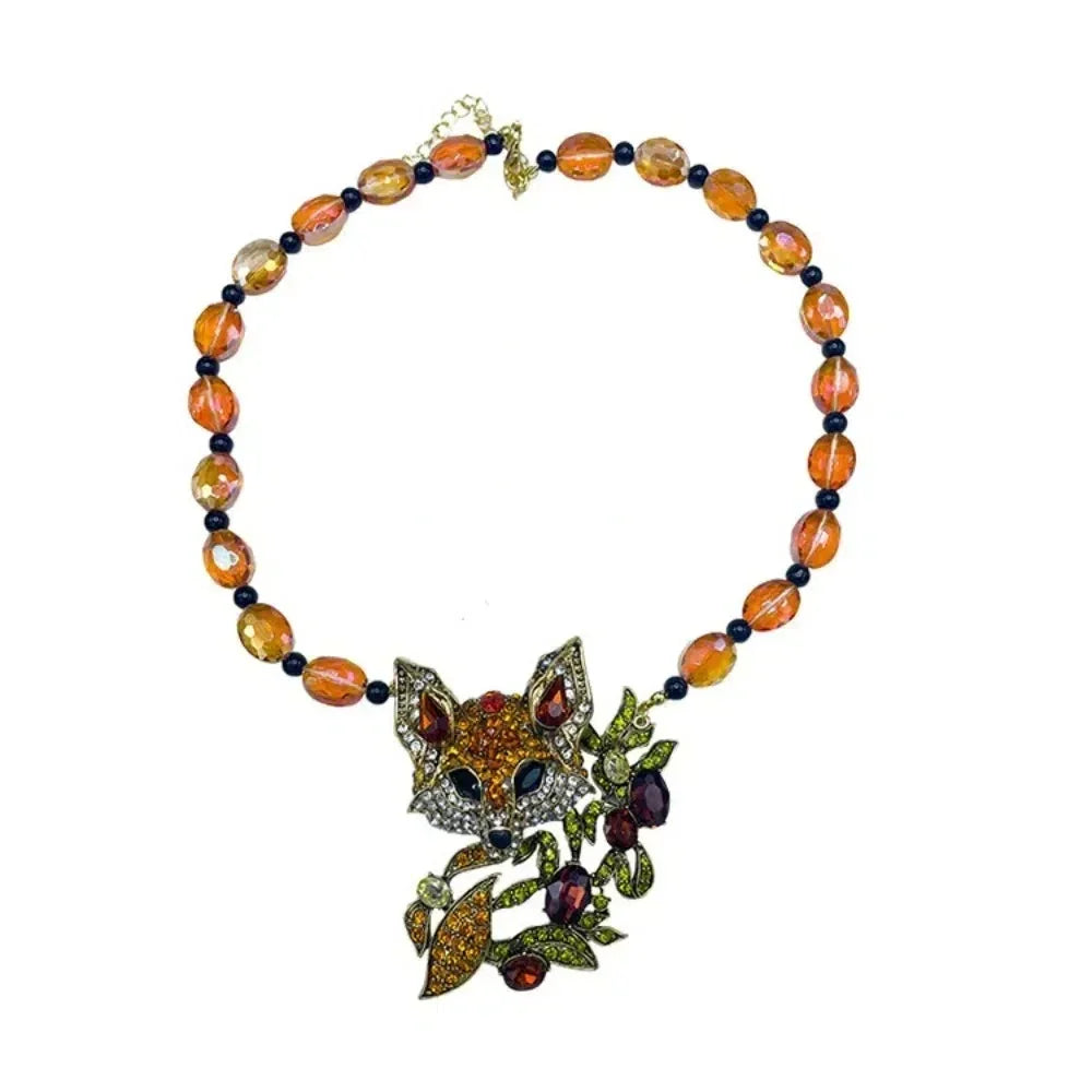 Luxury Crystal Cat Necklace Earrings Beaded Exaggerated Rhinestones Pendant Necklace Neck Jewelry Accessories