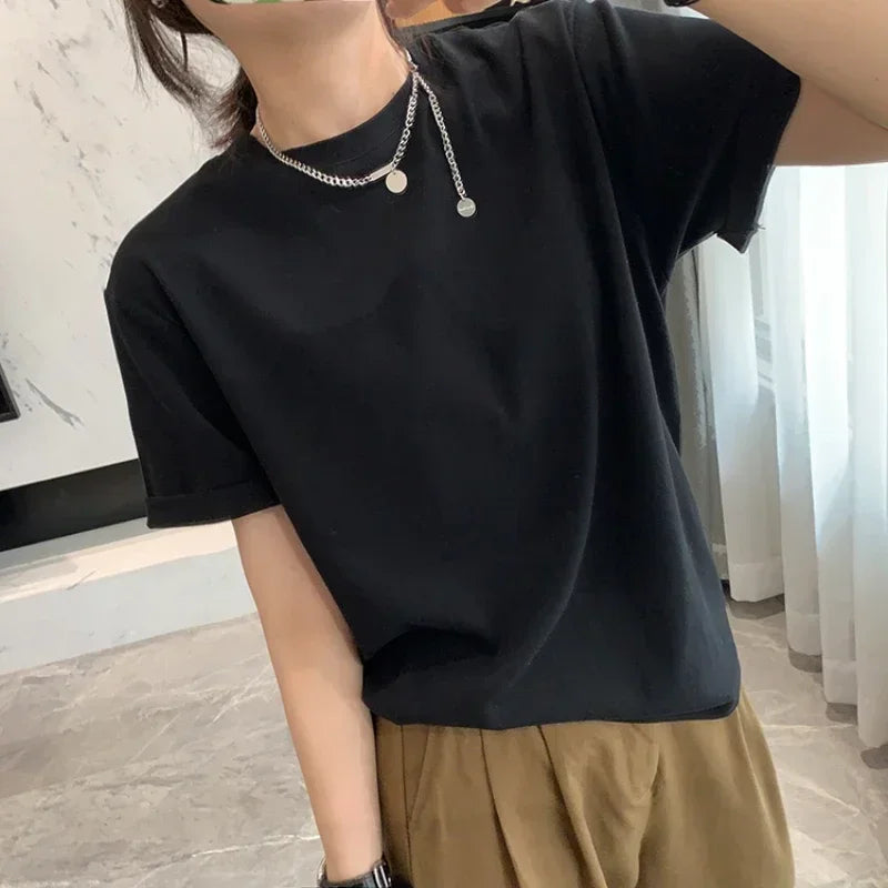 Oversized Summer T Shirts For Women Men Brown Casual Female Korean Streetwear Tees Unisex Basic Solid Young Cool Tops 2025