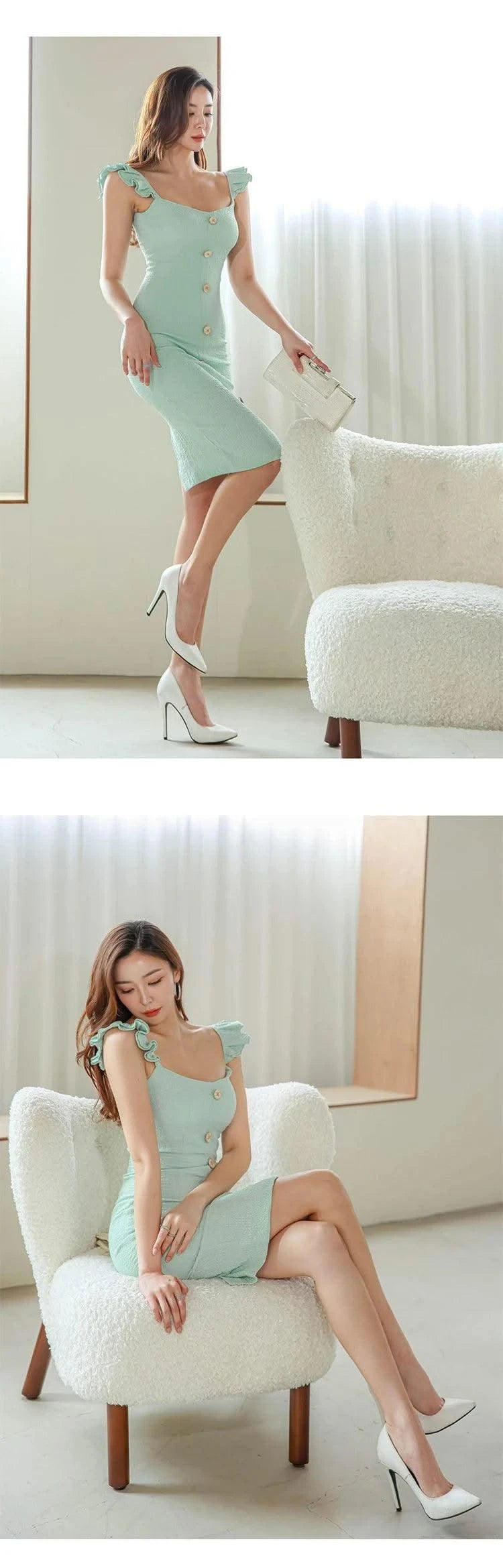 Knee-Length Strap Low Cut Slim Midi Dress For Women |  Elegant & Sexy | Party Vacation | Summer Dress for Girls & Ladies